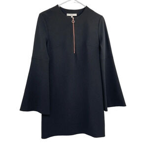 TIBI Shirt Dress Size 00 Black Zip Front Bell Sleeve Lagenlook